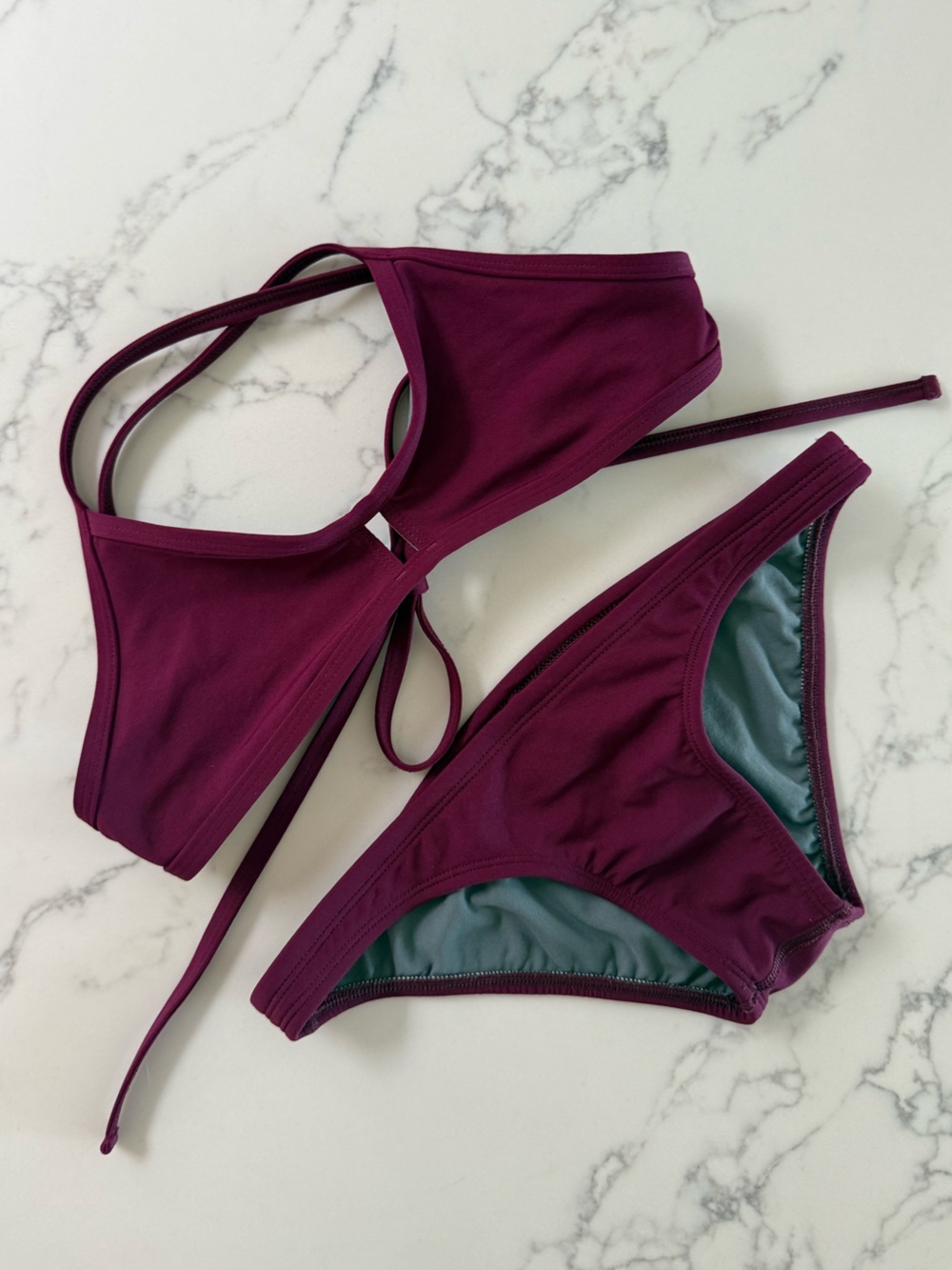 Jolyn Clothing Vent Bikini Top & Bali Bottoms SET - Cabernet - Size Small